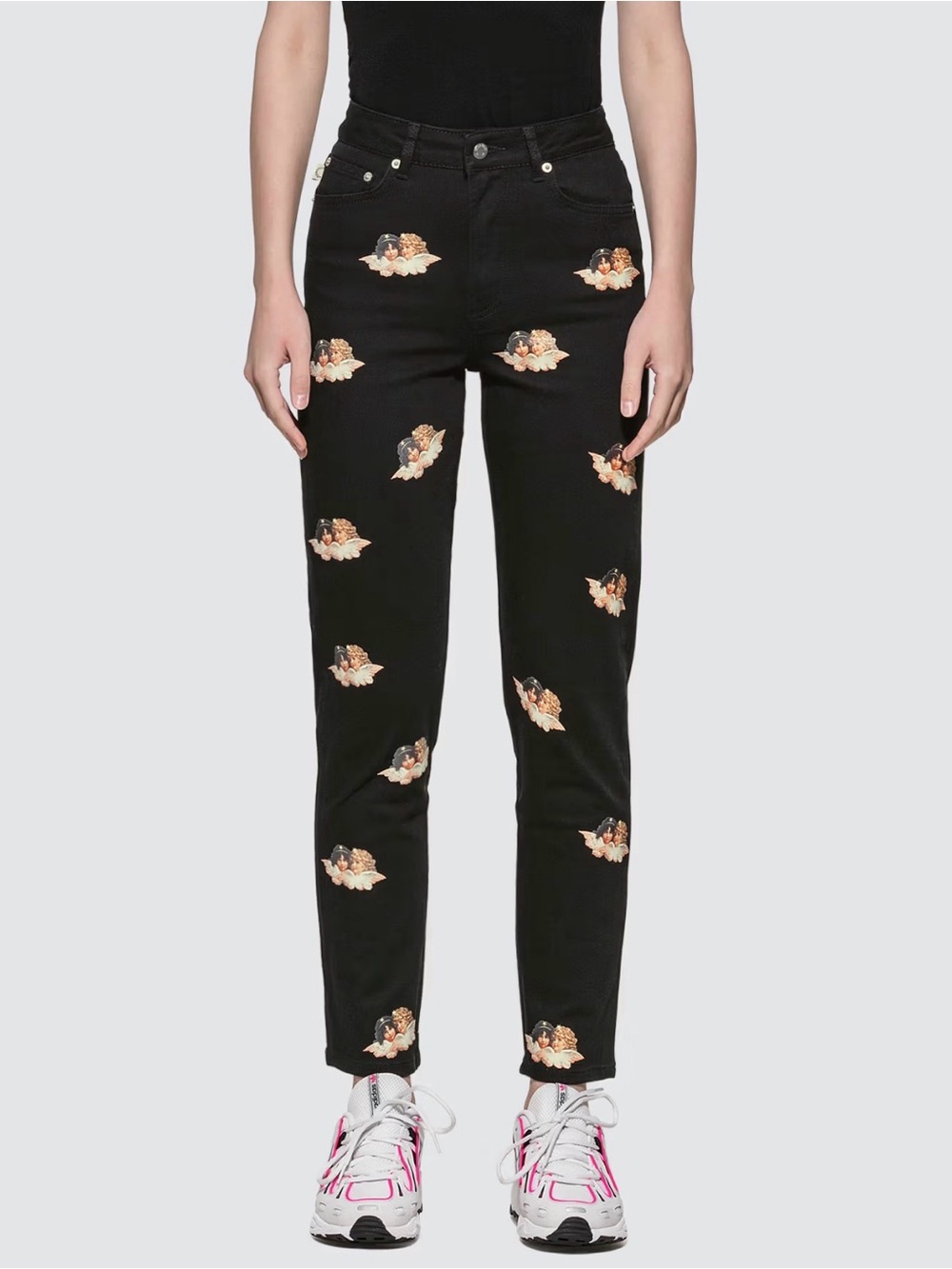 Fiorucci Black Ankle Jeans with Cherub Embroidery